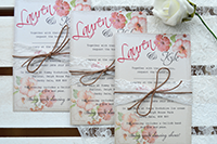 Image of Ditsy Daisy design with RSVP and wooden heart with twine bow.
