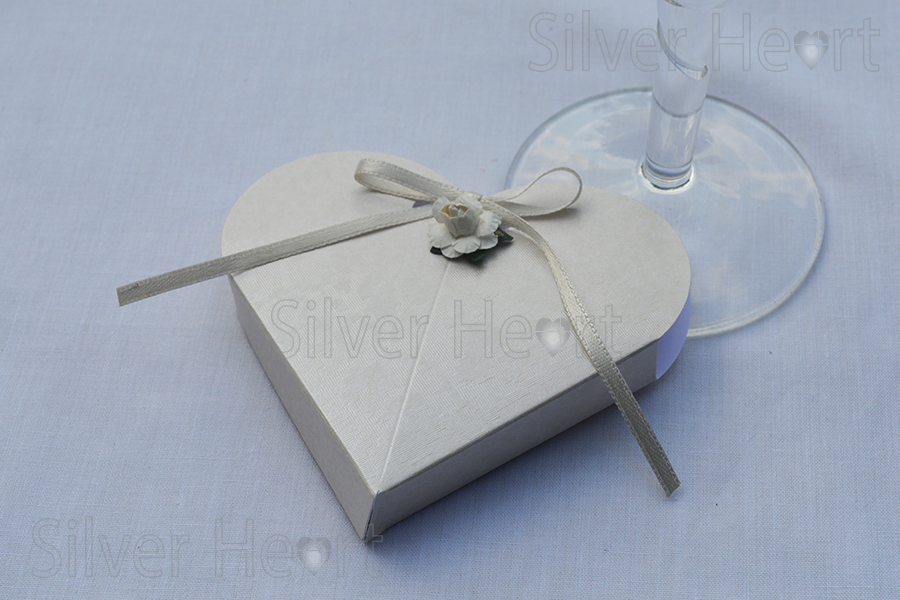 Ivory Broderie Heart wedding favour gift box, made from ivory card with a lace  effect embossed design, 9x10x12cm